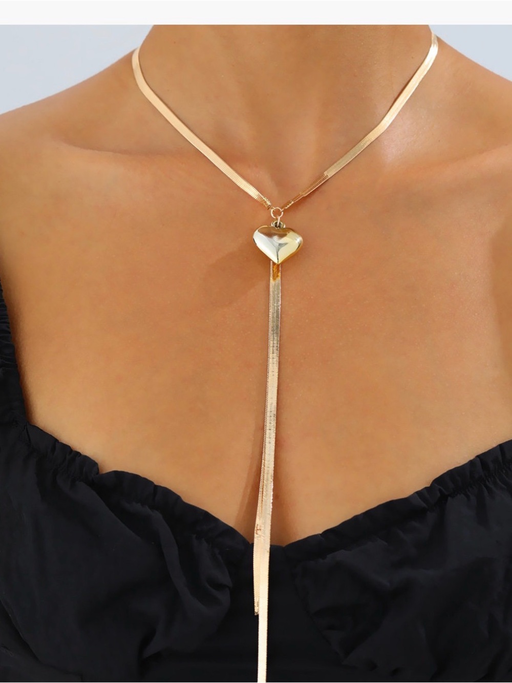 Gold Heart Lariat Necklace - Women Jewelry